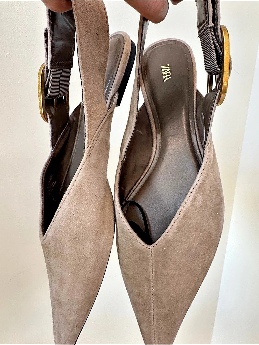 Zara Split Suede Slingback Shoes with Buckle Pointed-Toe Slingback Flats in